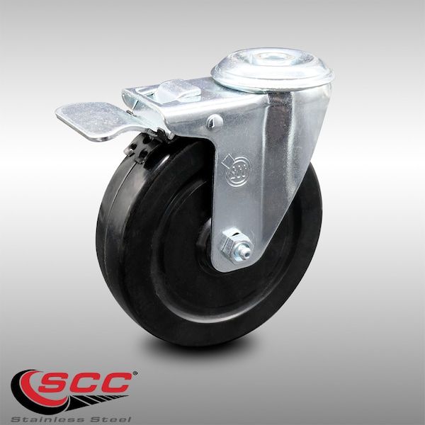5 Inch SS Hard Rubber Wheel Swivel Bolt Hole Caster with Total Lock Brake SCC